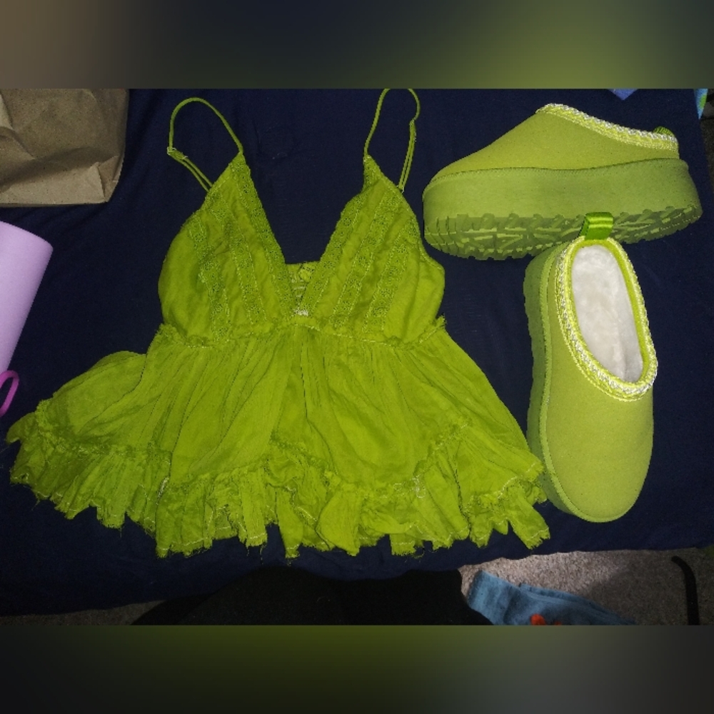 Green Lace Babydoll Top and Slippers Tinker Bell